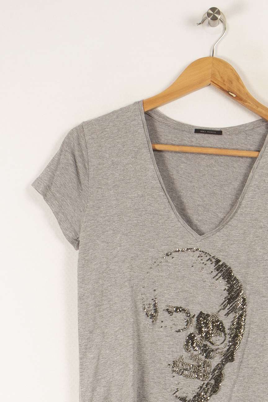 T-shirt gris avec strass - Taille XS/34