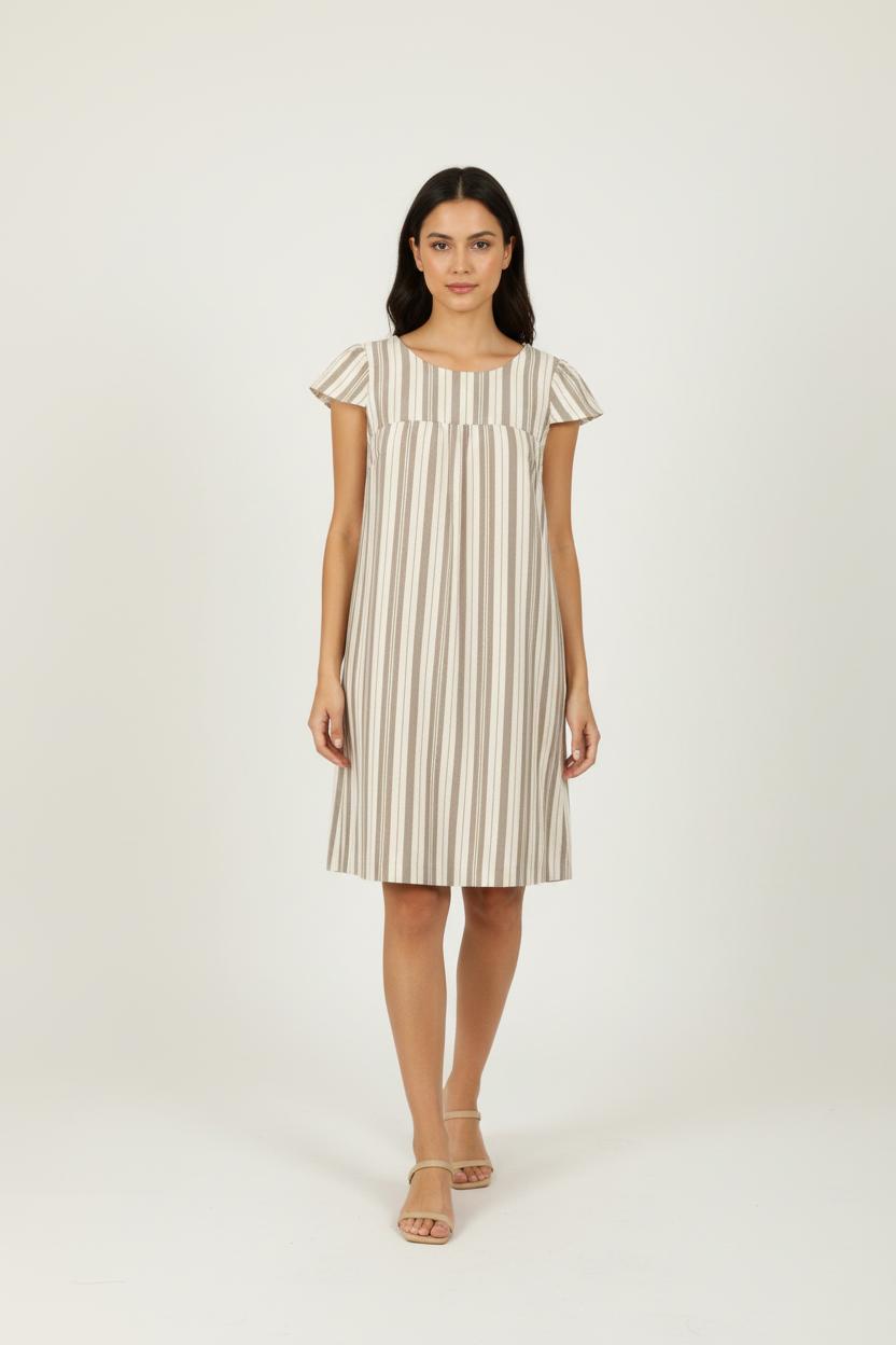 Robe rayée beige et grise - Taille M/38