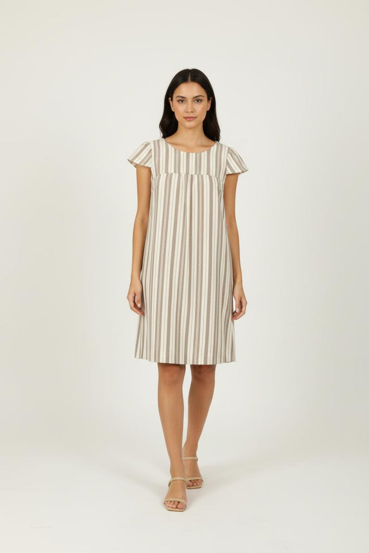 Robe rayée beige et grise - Taille M/38