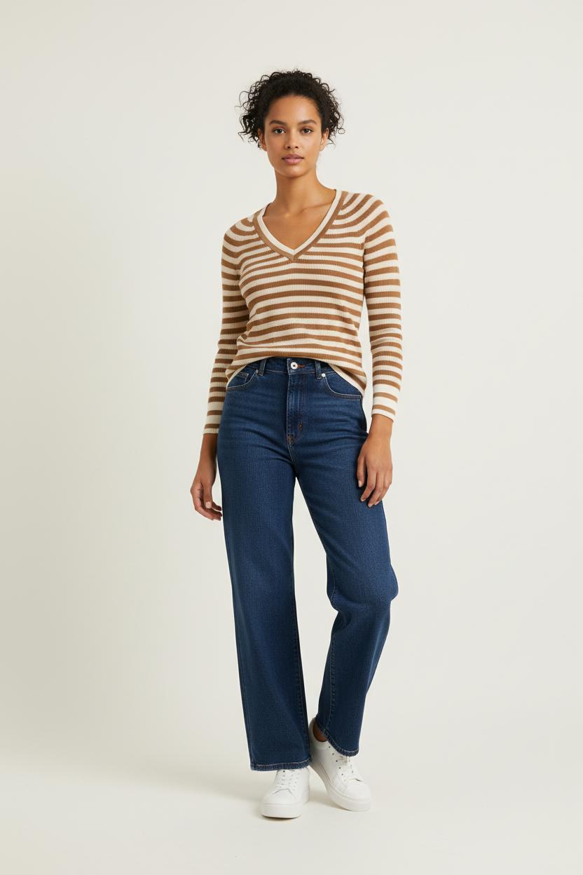 Pull Rayé Beige et Marron - Taille S/36 de la marque Comptoir des Cotonniers | PARAD20699 - Vendu par Paradigme - Image 1