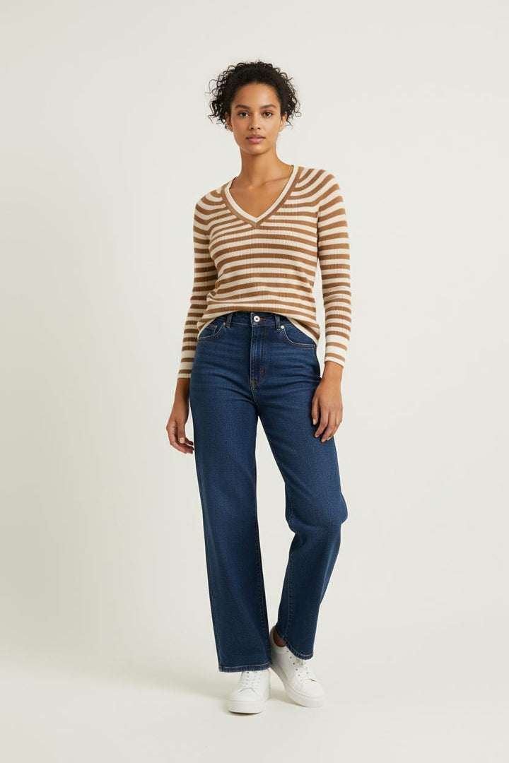 Pull Rayé Beige et Marron - Taille S/36 de la marque Comptoir des Cotonniers | PARAD20699 - Vendu par Paradigme - Image 1