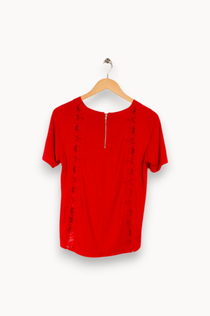 T-shirt rouge avec dentelle - Taille XS/34