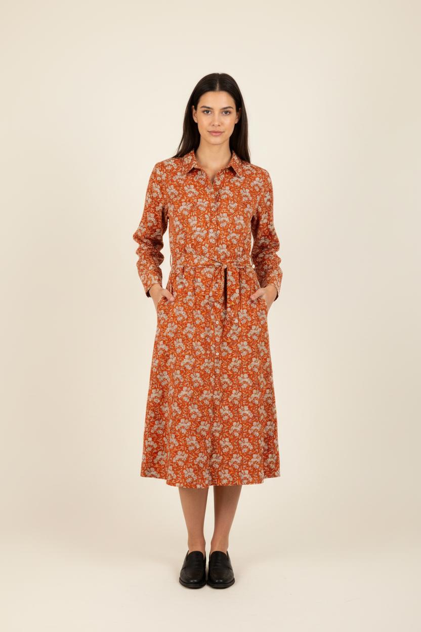 Robe orange fleurie - Taille M/38