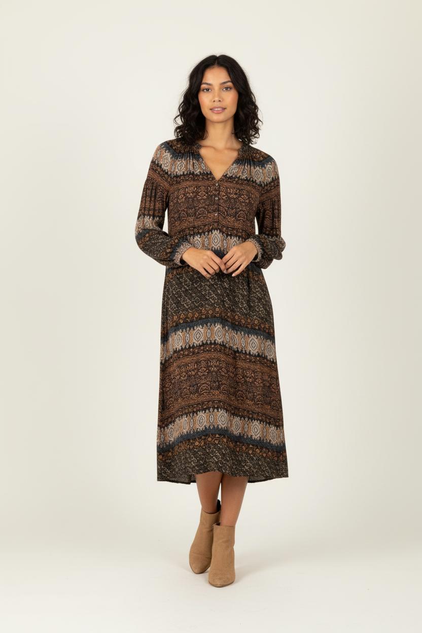 Robe longue marron et noire - Taille M/38