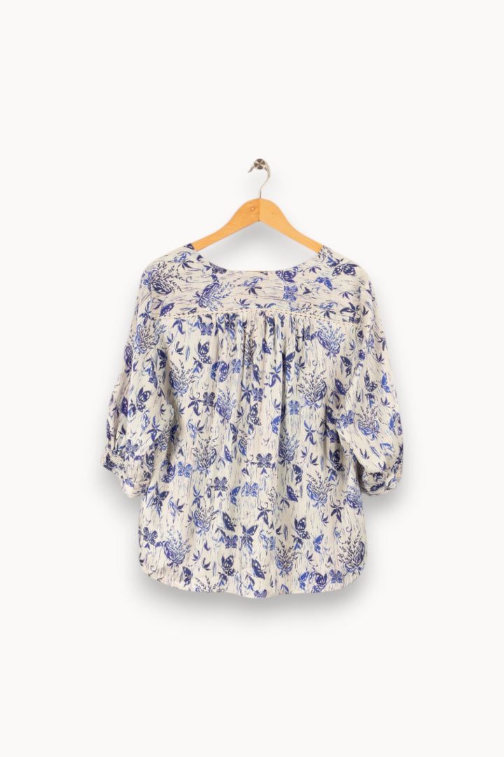 Blouse blanche et bleue - Taille L/40