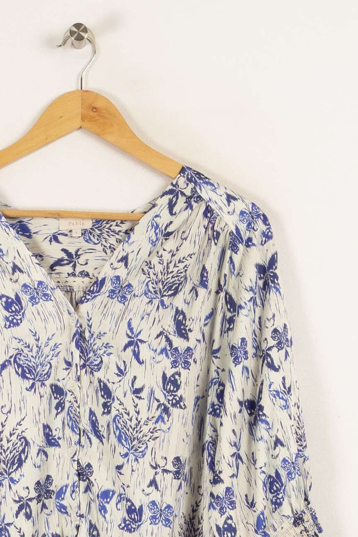 Blouse blanche et bleue - Taille L/40