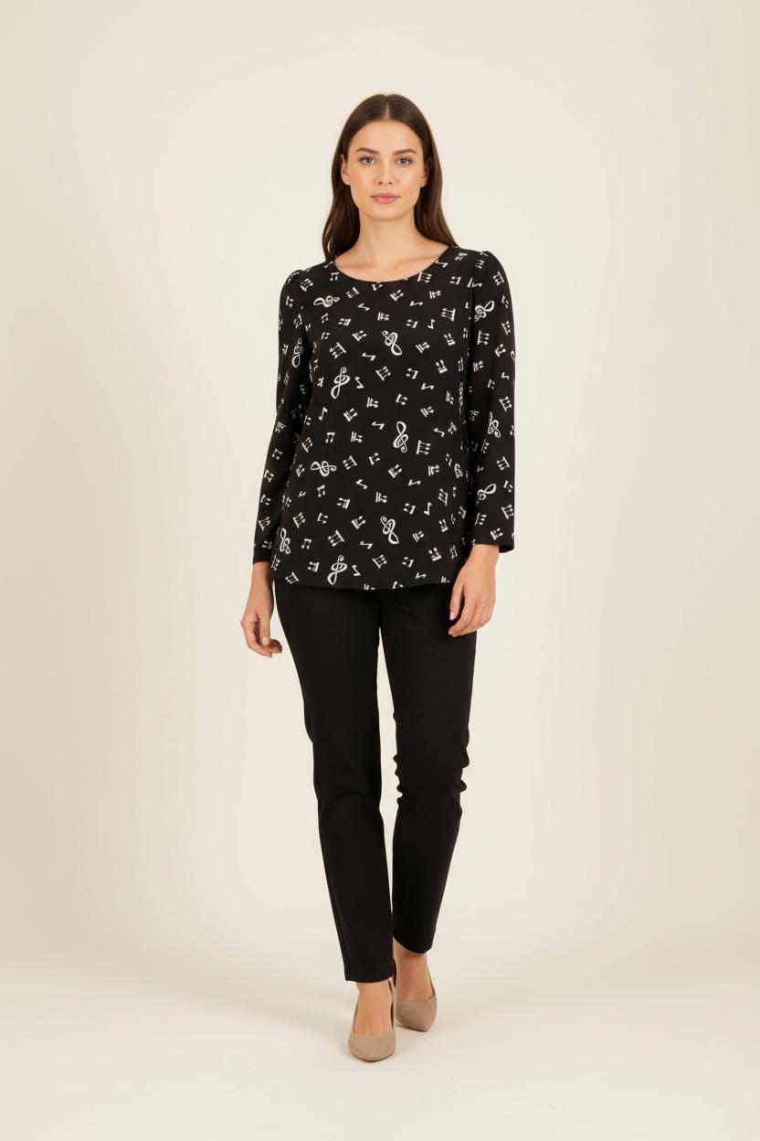 Blouse noire à motifs de notes de musique - Taille M/38