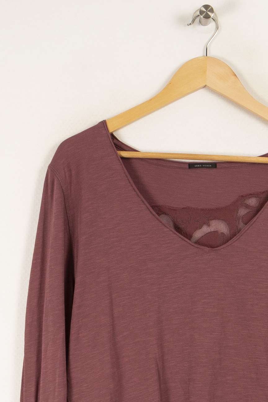 T-shirt manches longues violet avec détails - Taille XL/42
