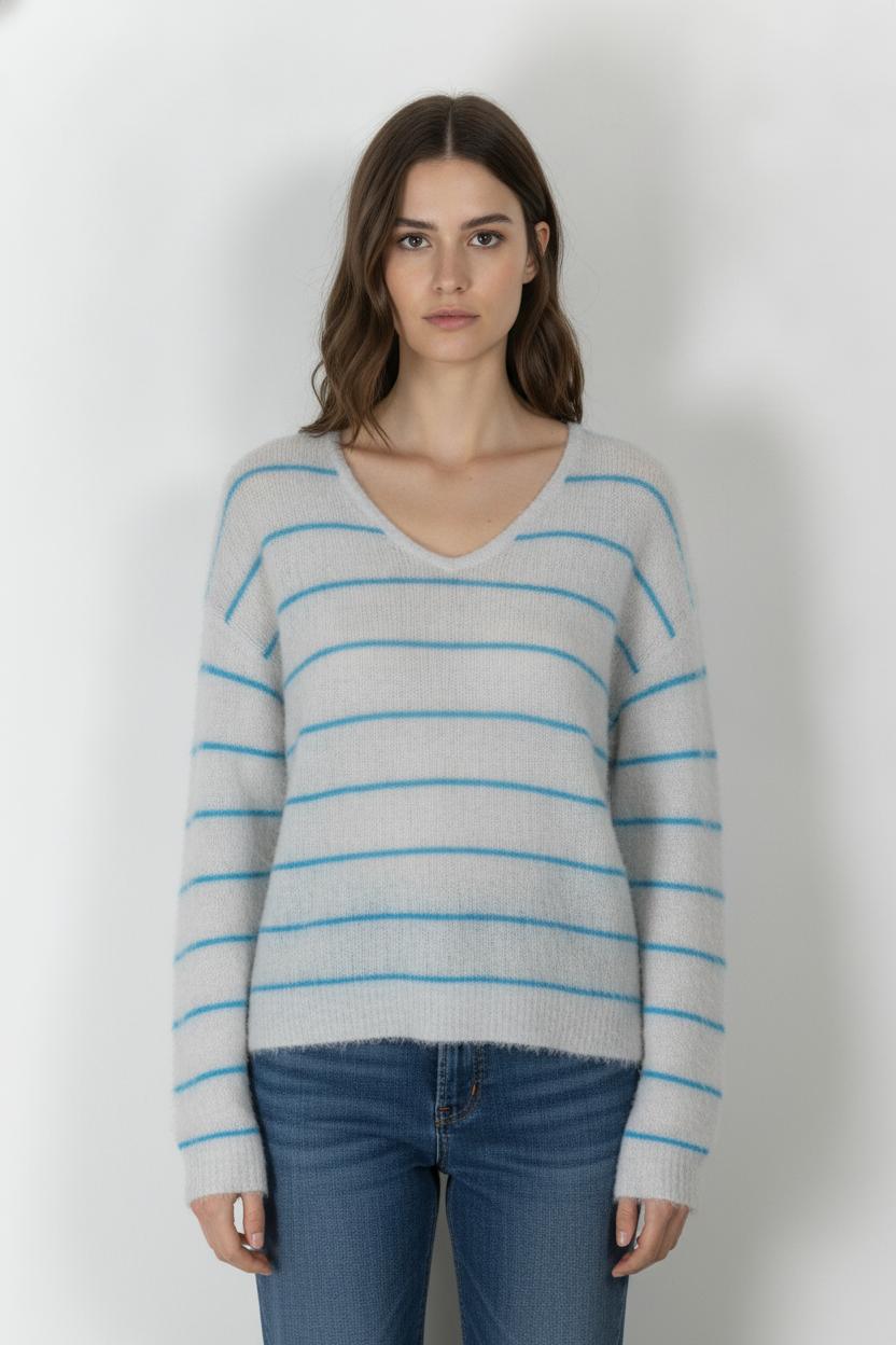 Pull Blanc et Bleu - Taille S/36 de la marque American Vintage | PARAD21300 - Vendu par Paradigme - Image 1