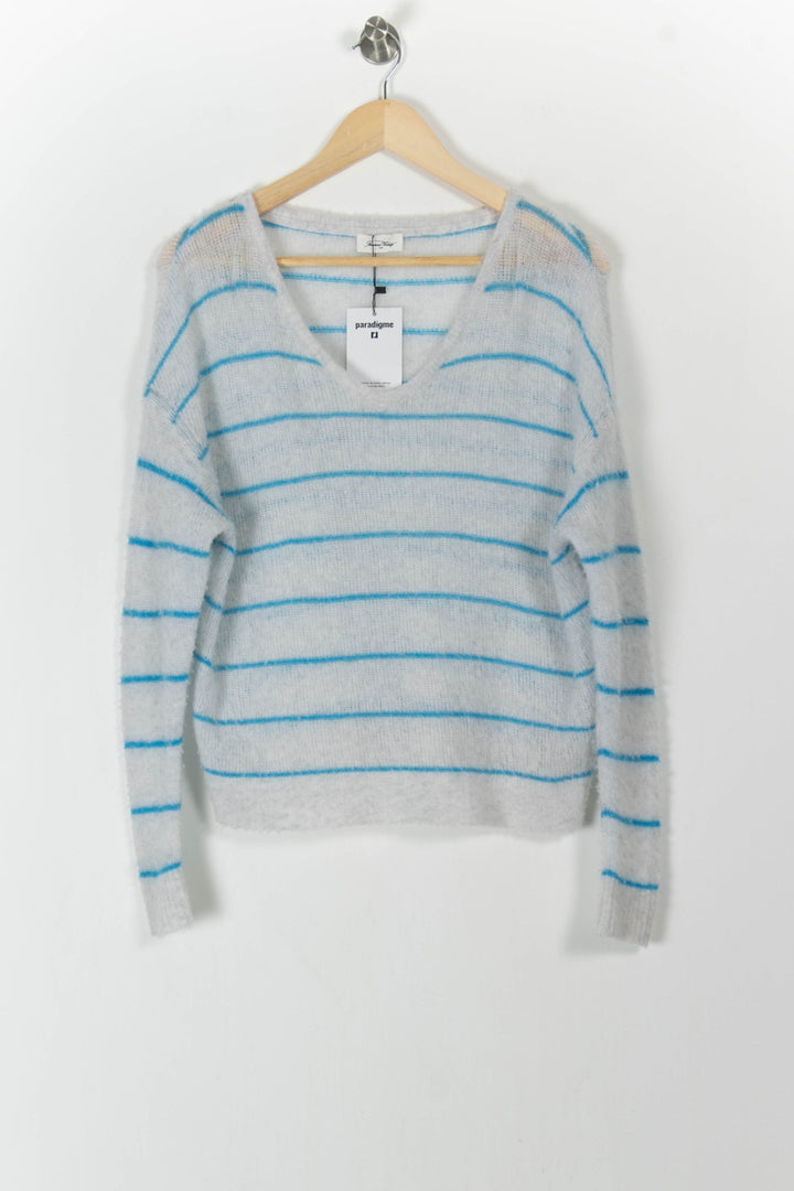 Pull Blanc et Bleu - Taille S/36 de la marque American Vintage | PARAD21300 - Vendu par Paradigme - Image 2