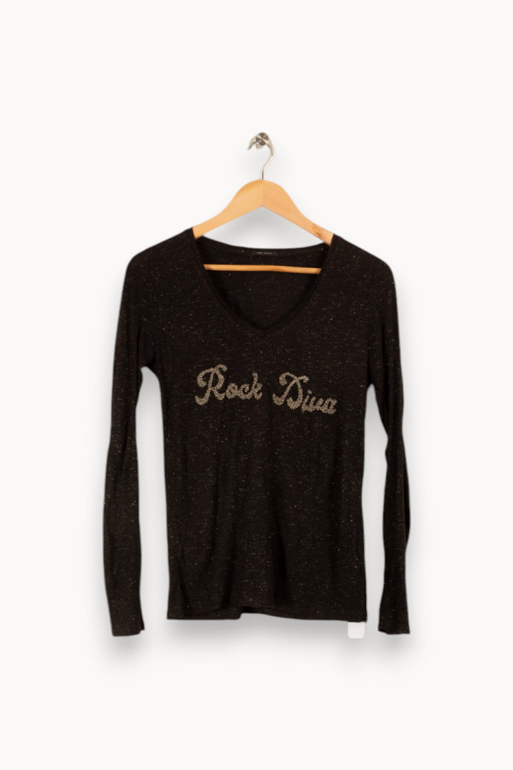 T-shirt manches longues noir avec inscription - Taille M/38