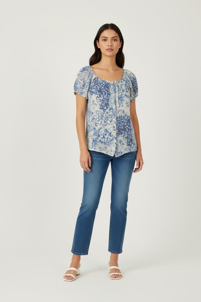 Top bleu et blanc à motifs - Taille S/36