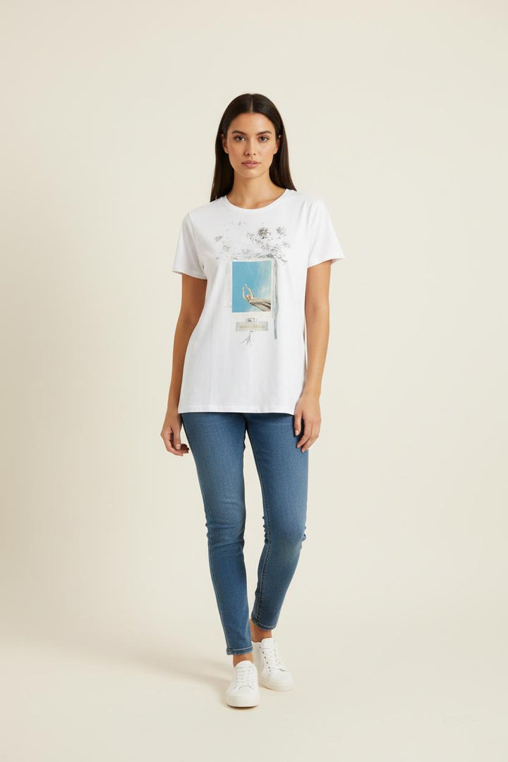 T-shirt blanc avec dessin - Taille S/36