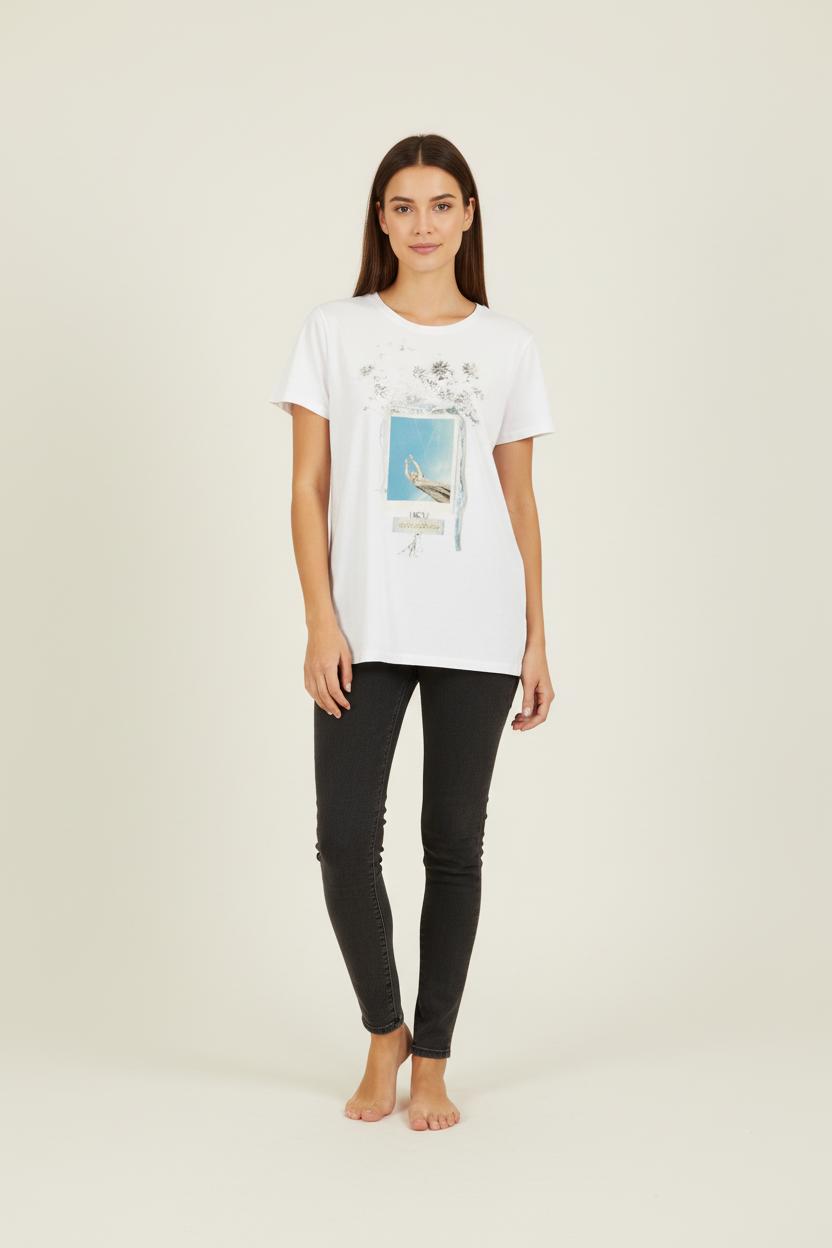 T-shirt blanc avec dessin - Taille S/36