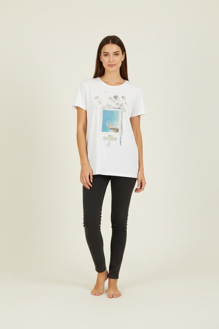T-shirt blanc avec dessin - Taille S/36