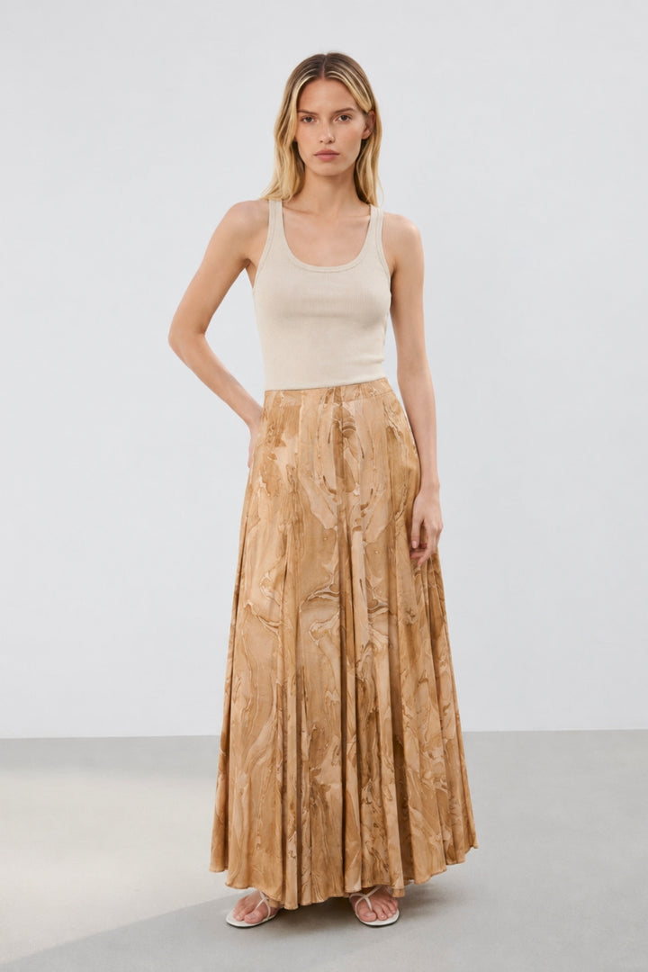 Jupe longue beige à motifs - Taille XS/34