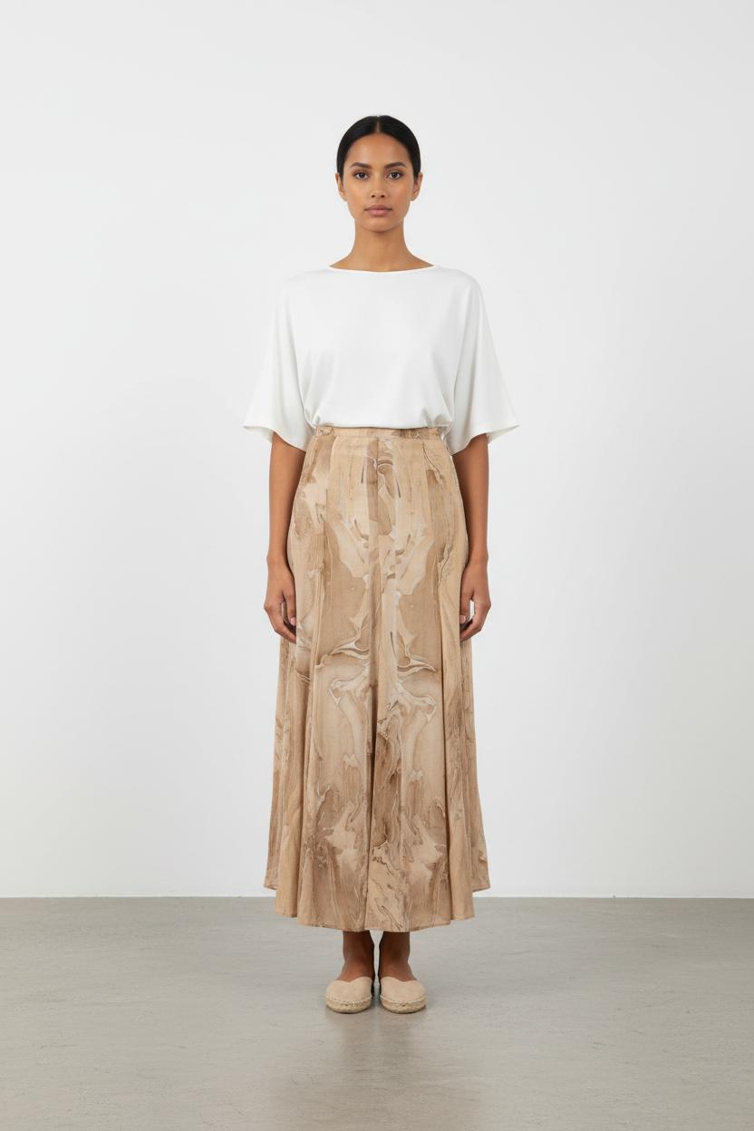 Jupe longue beige à motifs - Taille XS/34