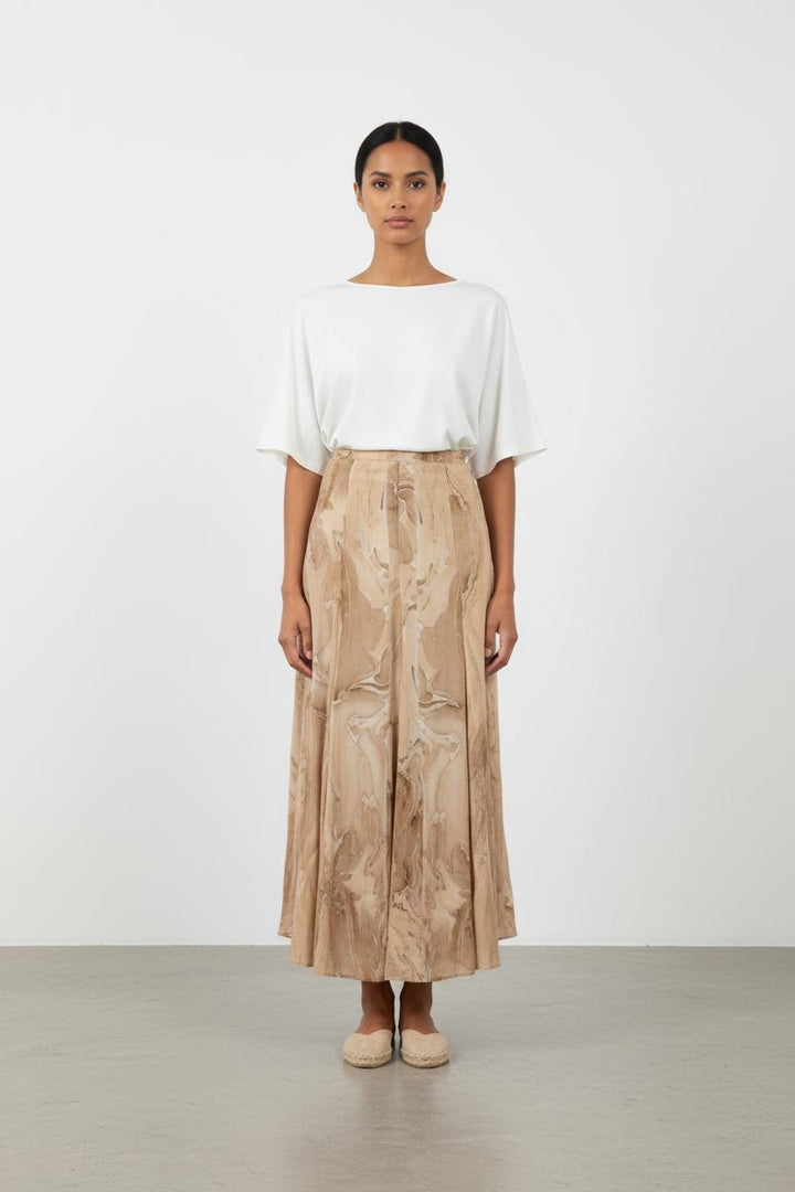 Jupe longue beige à motifs - Taille XS/34