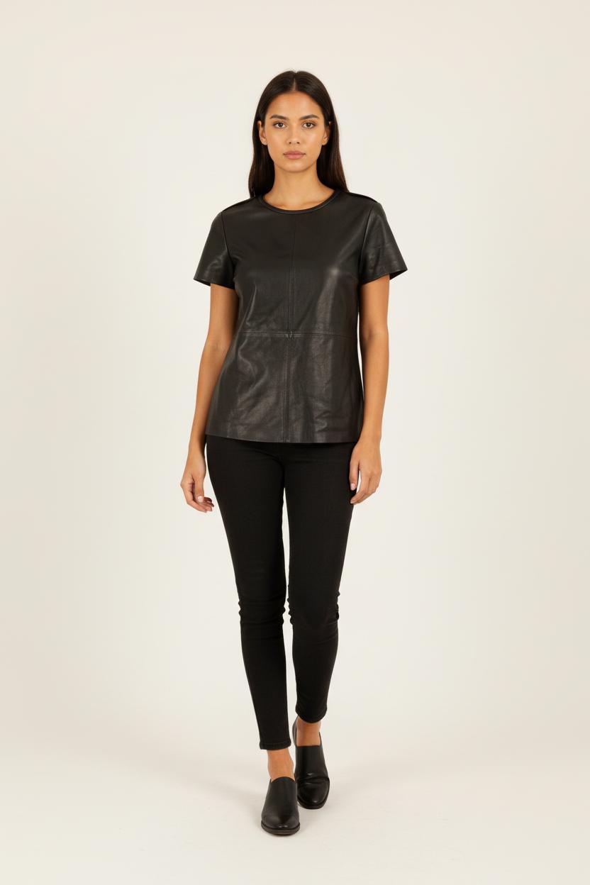 Top en cuir noir - Taille XS/34