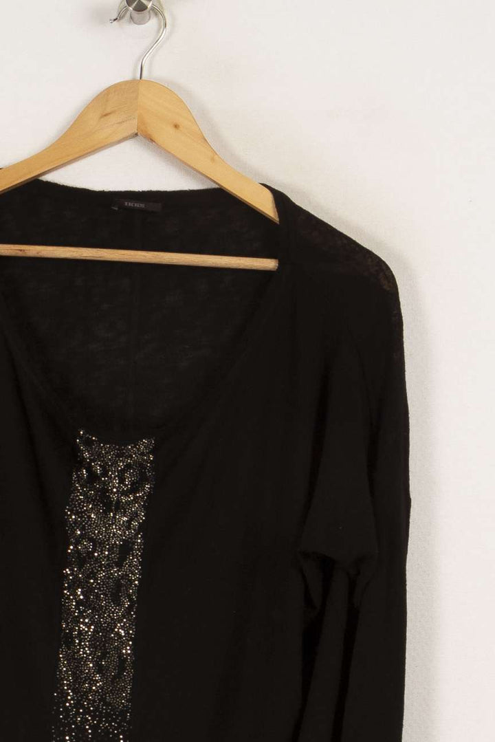Sweat léger noir avec strass - Taille L/40