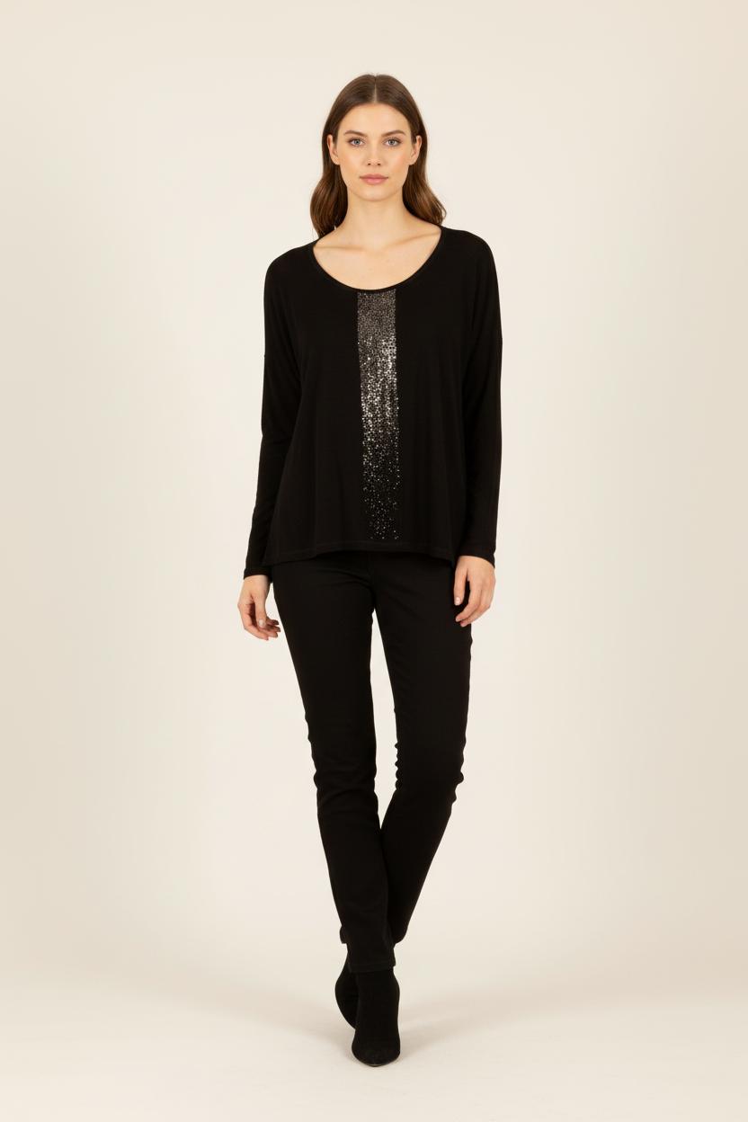 Sweat léger noir avec strass - Taille L/40