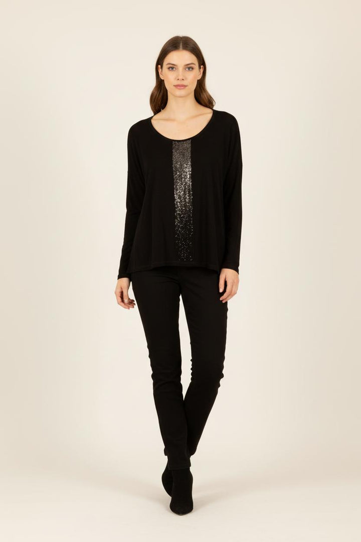 Sweat léger noir avec strass - Taille L/40