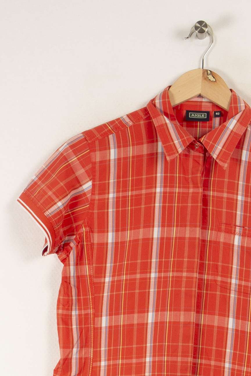 Chemise rouge à rayures bleues, blanches et jaunes - Taille L/40