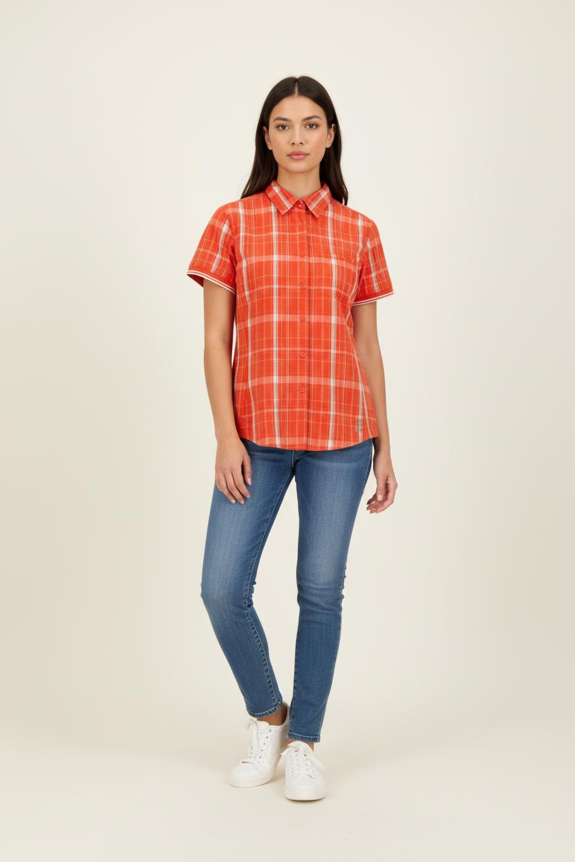 Chemise rouge à rayures bleues, blanches et jaunes - Taille L/40