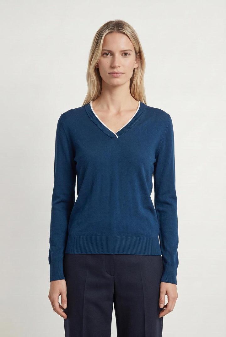 Pull Col V Bleu et Blanc - Taille S/36 de la marque Ekyog | PARAD22934 - Vendu par Paradigme - Image 1