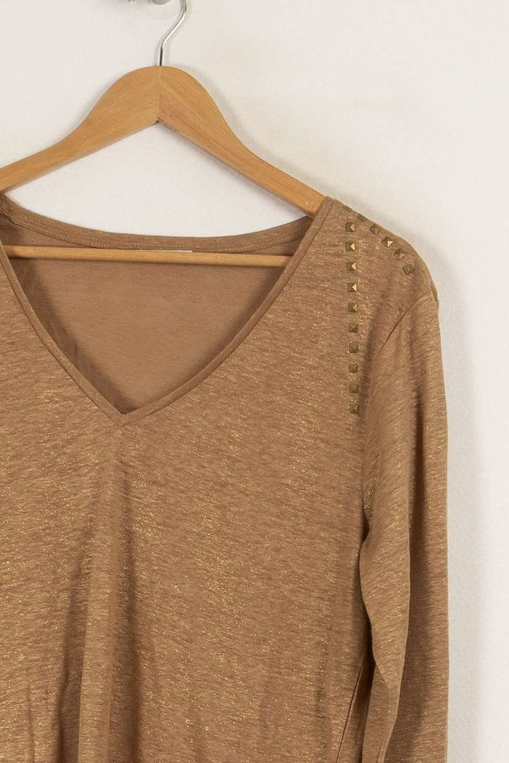 T-shirt manches longues marron brillant - Taille M/38