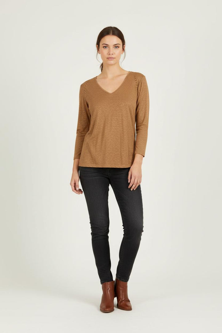 T-shirt manches longues marron brillant - Taille M/38