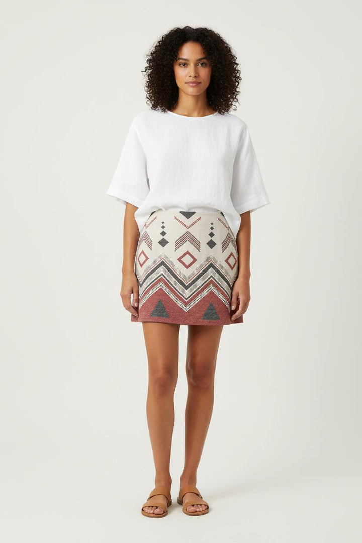 Jupe Courte Beige et Rouge - Taille M/38 de la marque Ekyog | PARAD23787 - Vendu par Paradigme - Image 1