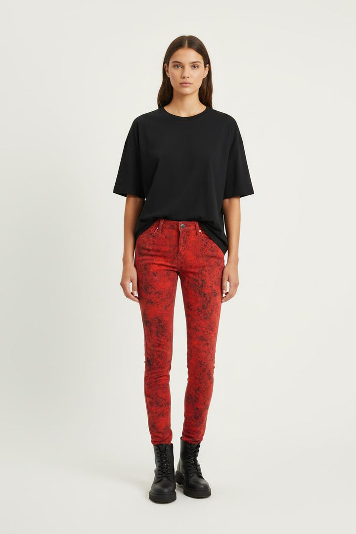 Jean rouge à motifs - Taille S/36