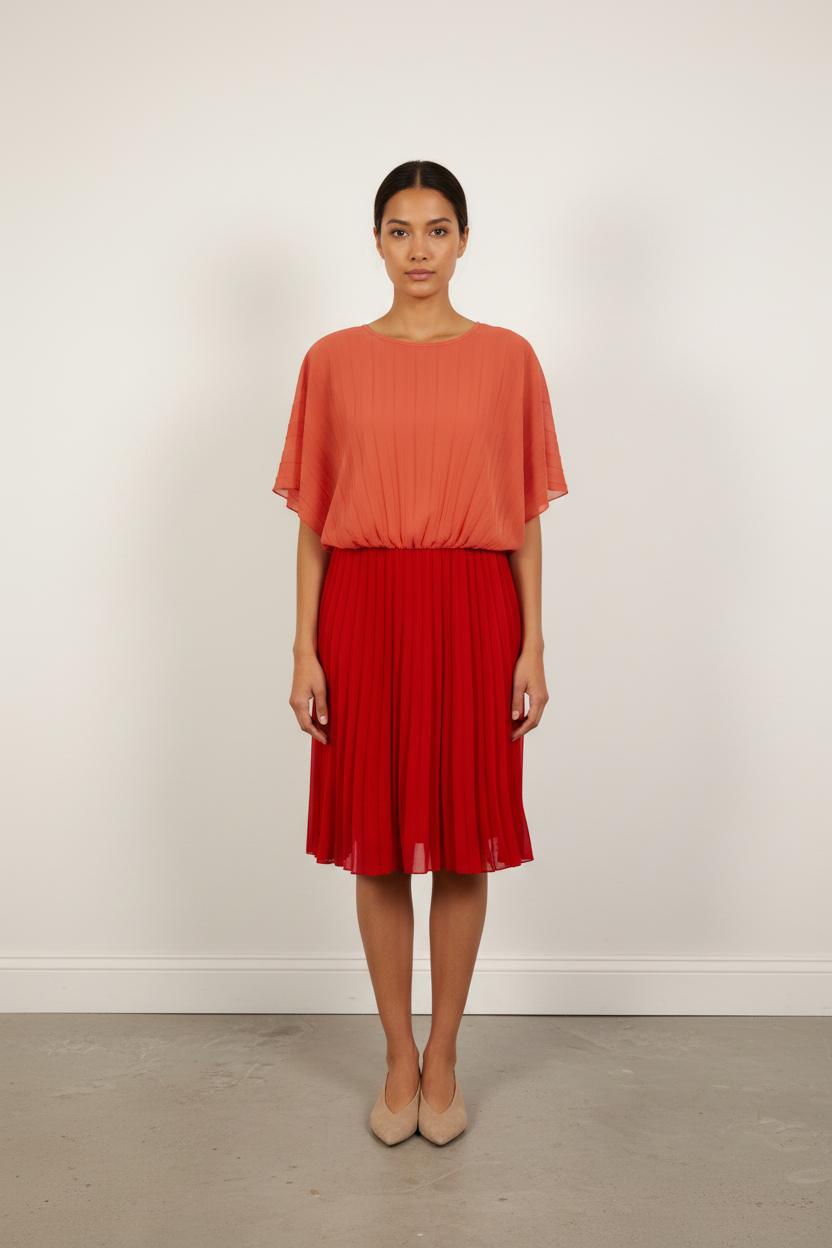 Robe Plissée Rouge et Orange - Taille L/40