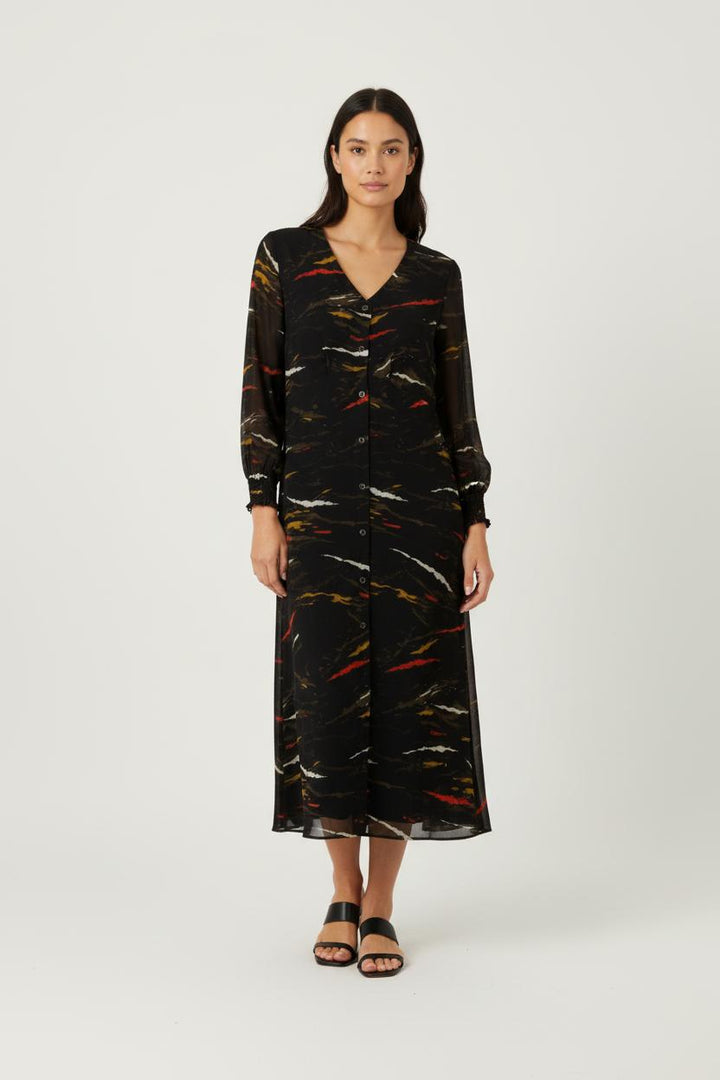 Robe longue noire à motifs - Taille S/36