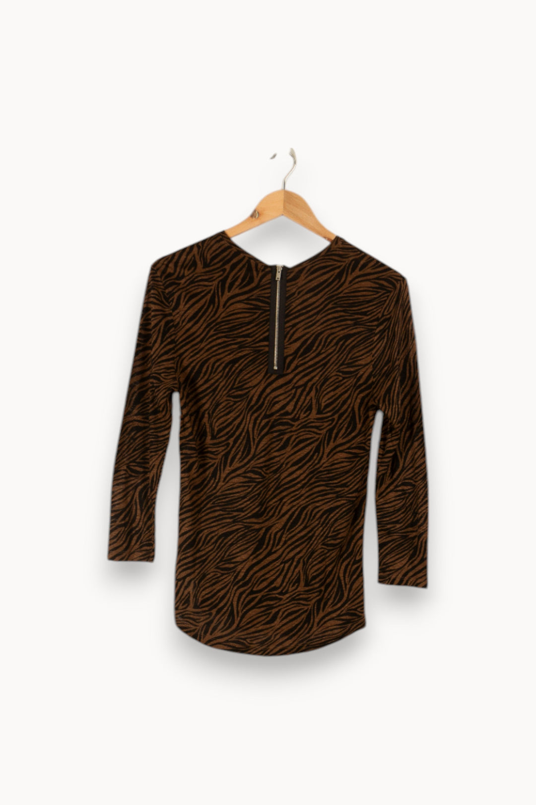 T-shirt manches longues marron et noir zébré - Taille S/36