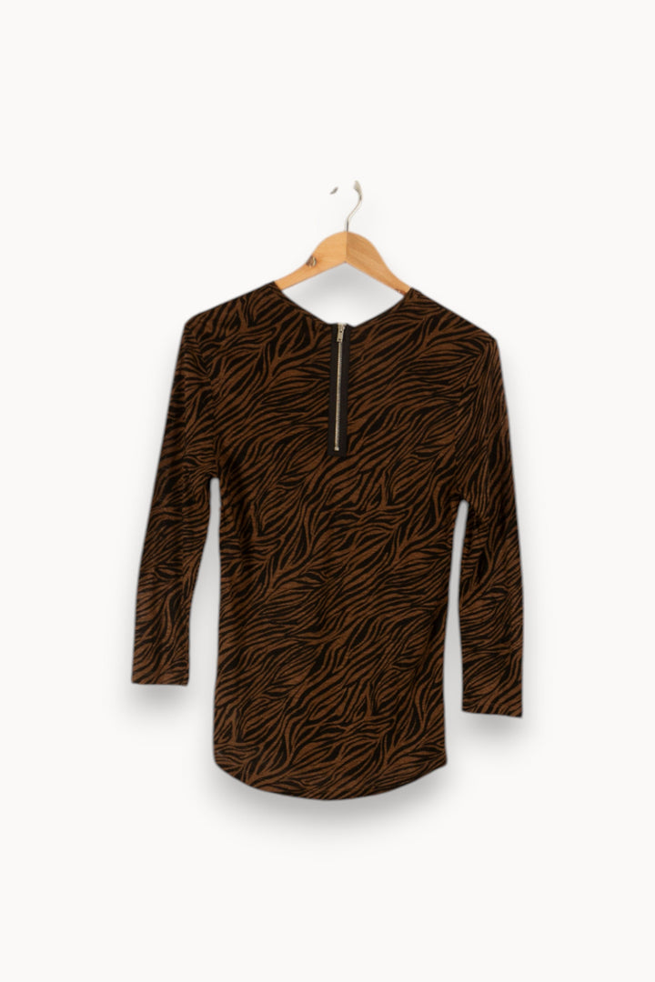 T-shirt manches longues marron et noir zébré - Taille S/36