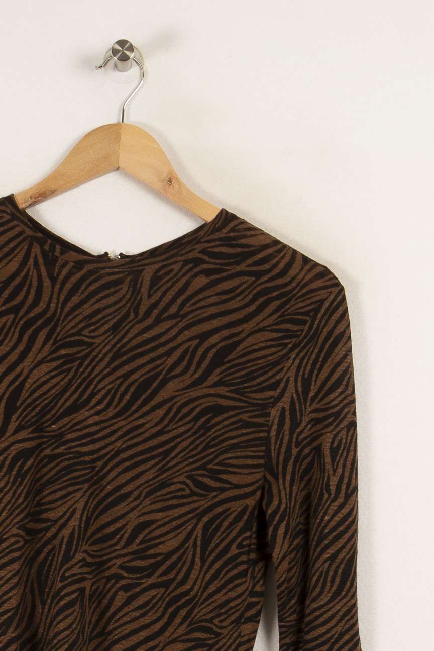 T-shirt manches longues marron et noir zébré - Taille S/36