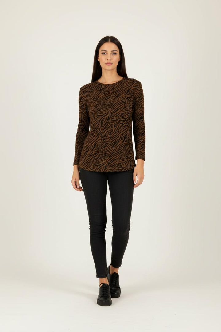 T-shirt manches longues marron et noir zébré - Taille S/36