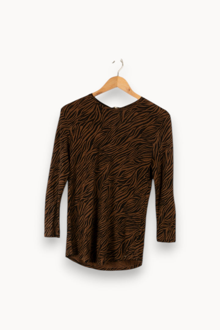 T-shirt manches longues marron et noir zébré - Taille S/36