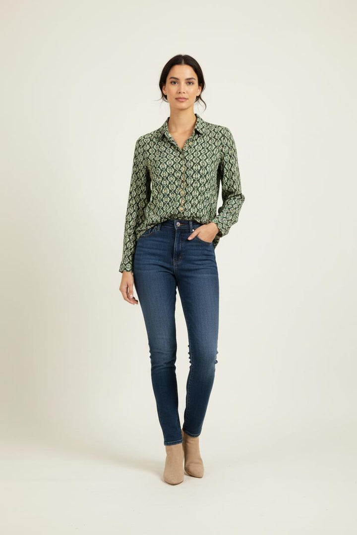 Blouse verte à motifs - Taille XS/34