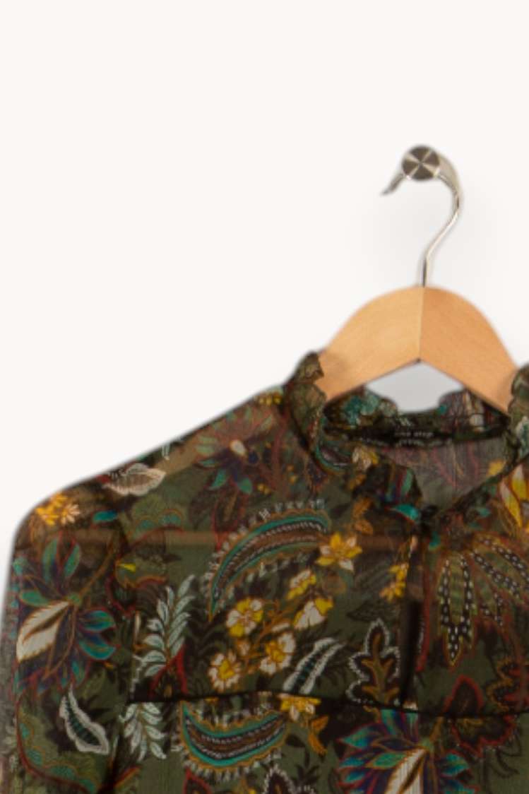 Blouse verte à motifs - Taille XS/34
