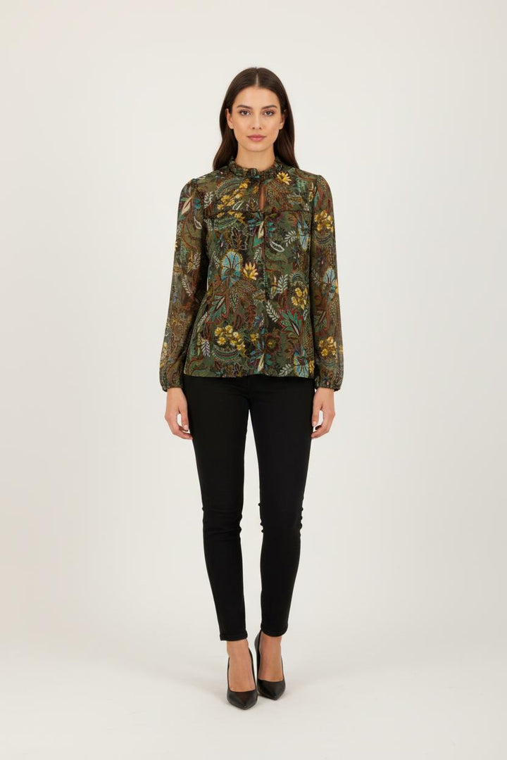 Blouse verte à motifs - Taille XS/34