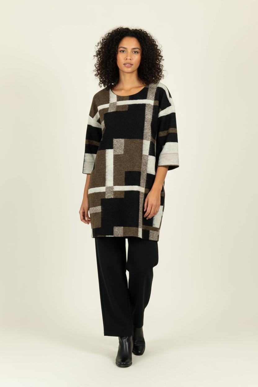 Robe Droite Marron et Noire - Taille L/40 de la marque La Fée Maraboutée | PARAD26922 - Vendu par Paradigme - Image 1