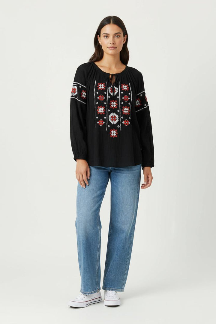 Blouse Noire et Rouge - Taille S/36 de la marque Sud express | PARAD27037 - Vendu par Paradigme - Image 1