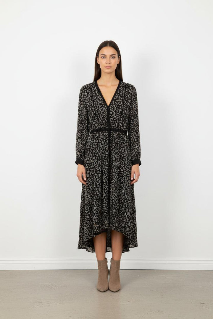 Robe longue noire à motifs - Taille XS/34