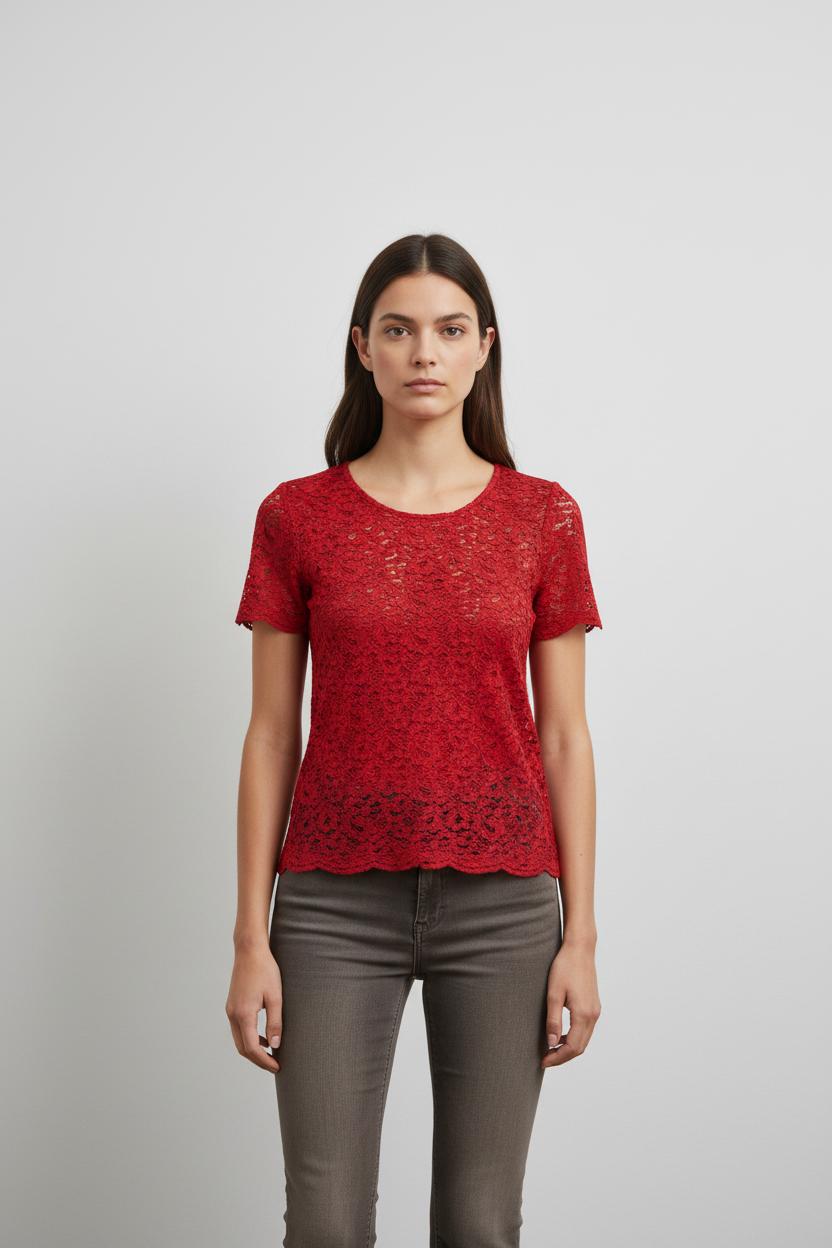 T-shirt rouge en dentelle - Taille XS/34
