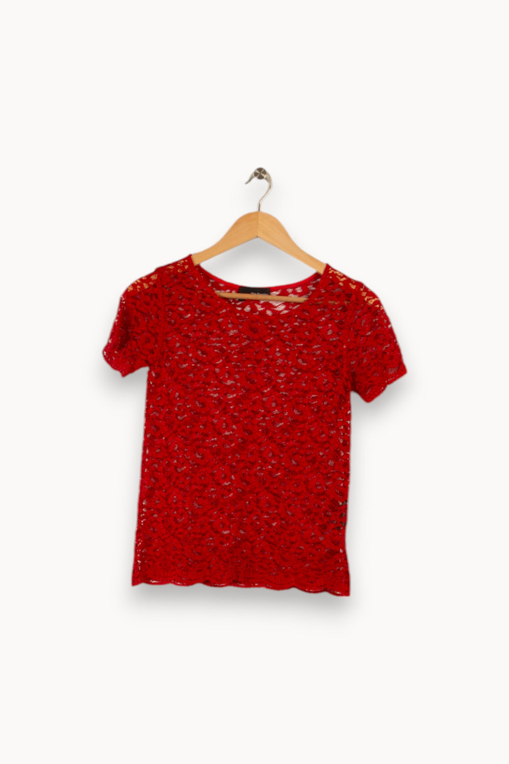 T shirt rouge en dentelle de la marque The Kooples | PARAD27414 - Vendu par Paradigme - Image 1
