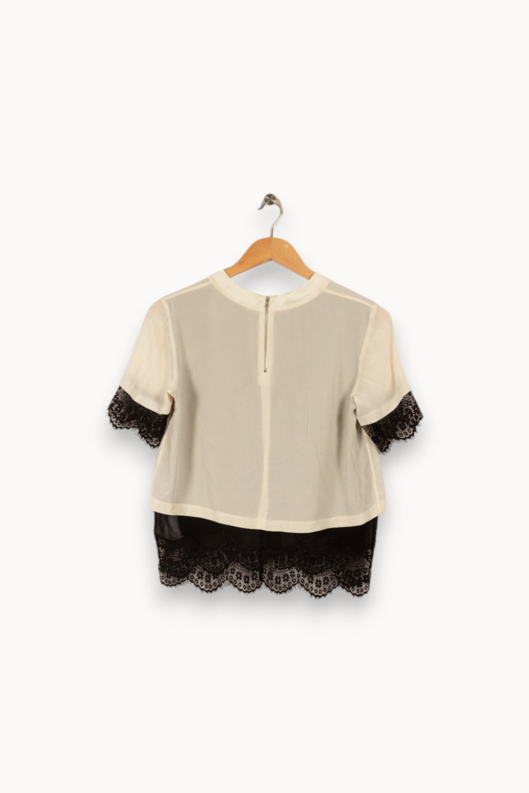 Blouse beige et noir avec dentelle de la marque Sandro | PARAD27471 - Vendu par Paradigme - Image 2