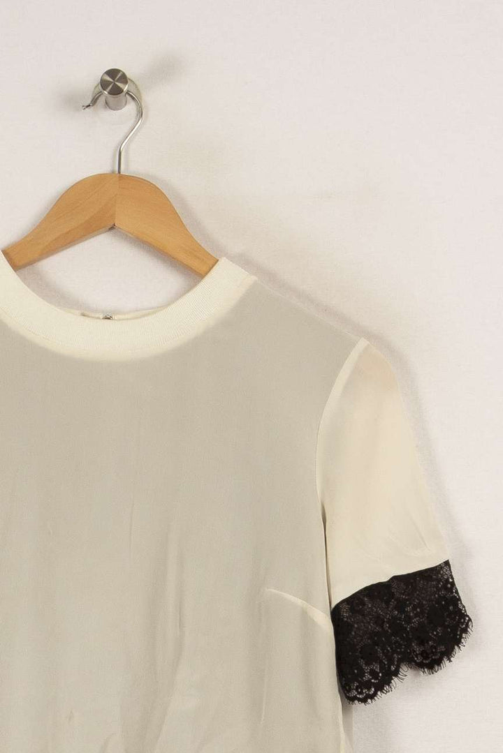 Blouse beige et noir avec dentelle de la marque Sandro | PARAD27471 - Vendu par Paradigme - Image 1